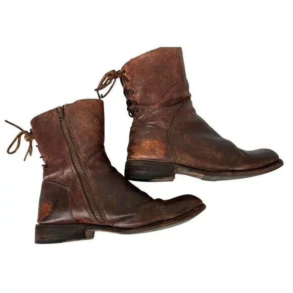 Bed Stu Cheshire Womens Boots Perforated Tie Back Size 9 Benchmade Cognac - Picture 6 of 13